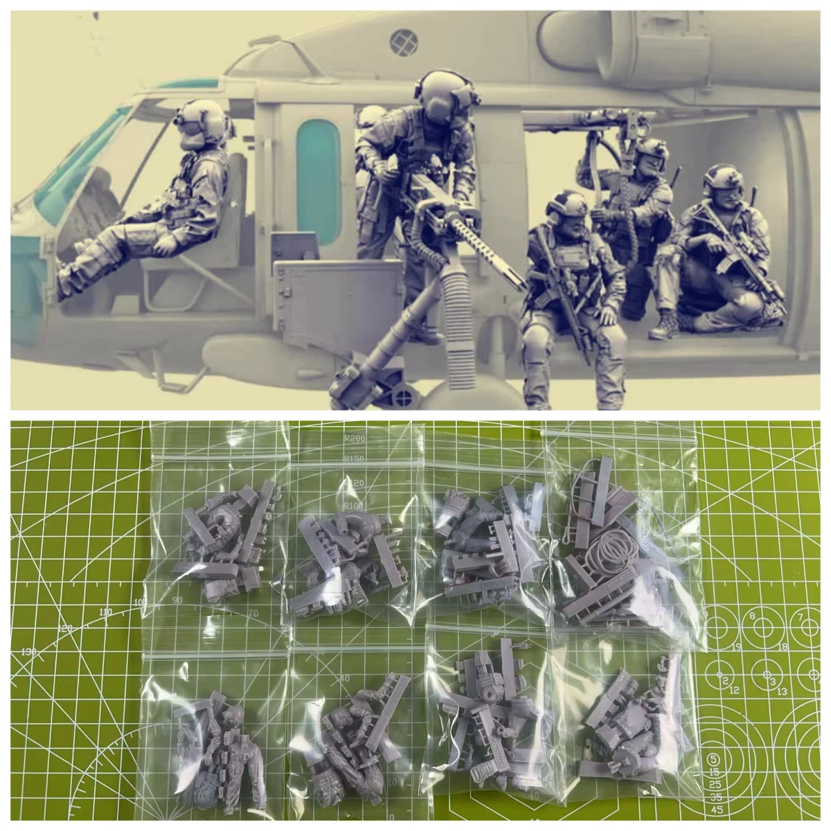 1: 35 Die Casting Resin Model Assembly Kit US Special Forces Parachute Model 7 People Including Rope Grey Model