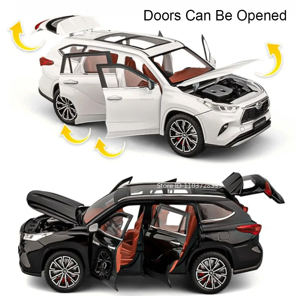 1:24 Scale Highlander RAV4 Toy Model Miniature Cars Alloy Diecast Sound Light Doors Opened Pull Back Shock Absorption Boys Gifts