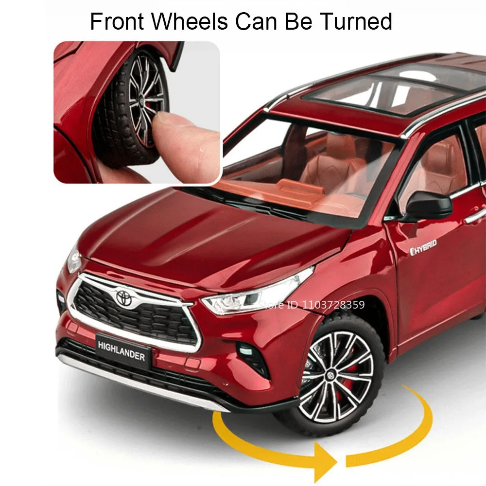 1:24 Scale Highlander RAV4 Toy Model Miniature Cars Alloy Diecast Sound Light Doors Opened Pull Back Shock Absorption Boys Gifts