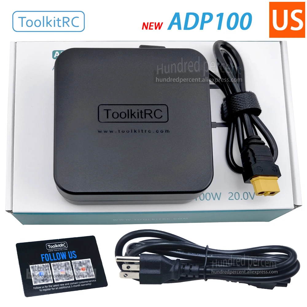 ToolkitRC ADP100 20V 5A 100W European And American Power Adapter Charger XT60 Suitable For M6D M7 M6DAC V2 M8P M4P M9 GT Power