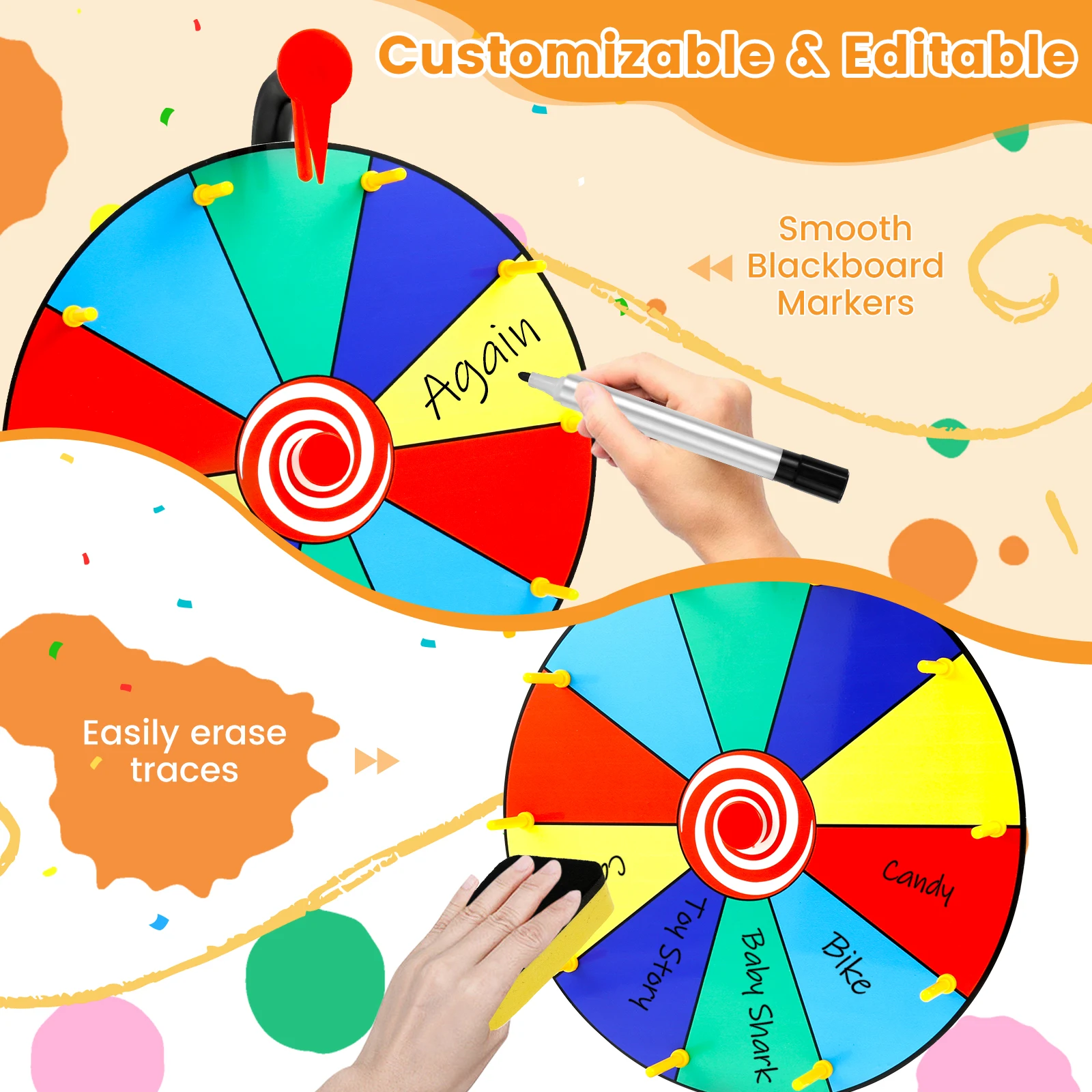 Prize Wheel DIY Interactive Spin Wheel with Board Eraser and Pen Erasable Tabletop Roulette Spinner for Home Show Carnival Party