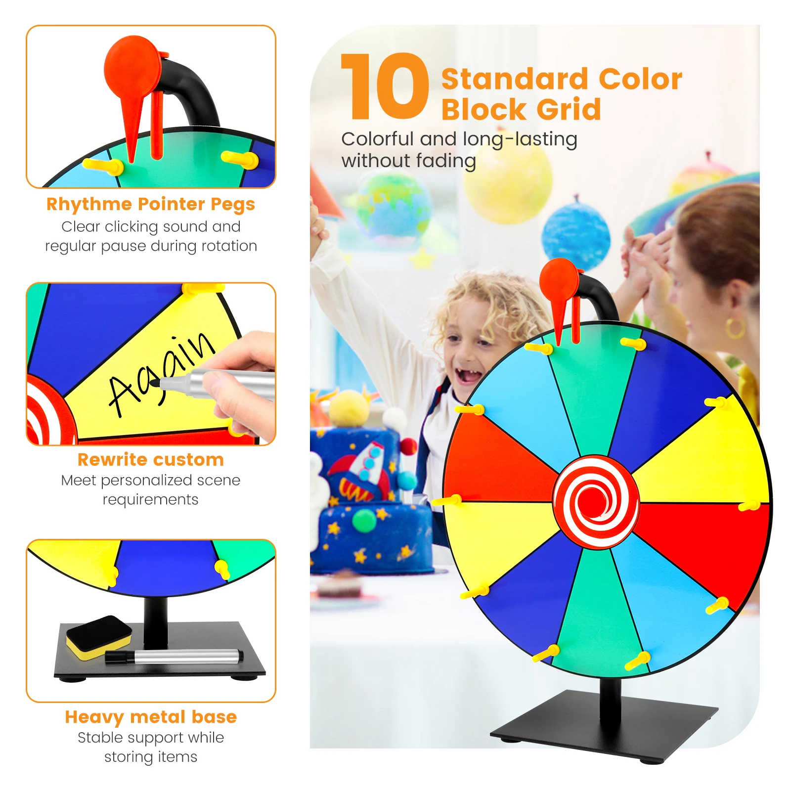 Prize Wheel DIY Interactive Spin Wheel with Board Eraser and Pen Erasable Tabletop Roulette Spinner for Home Show Carnival Party