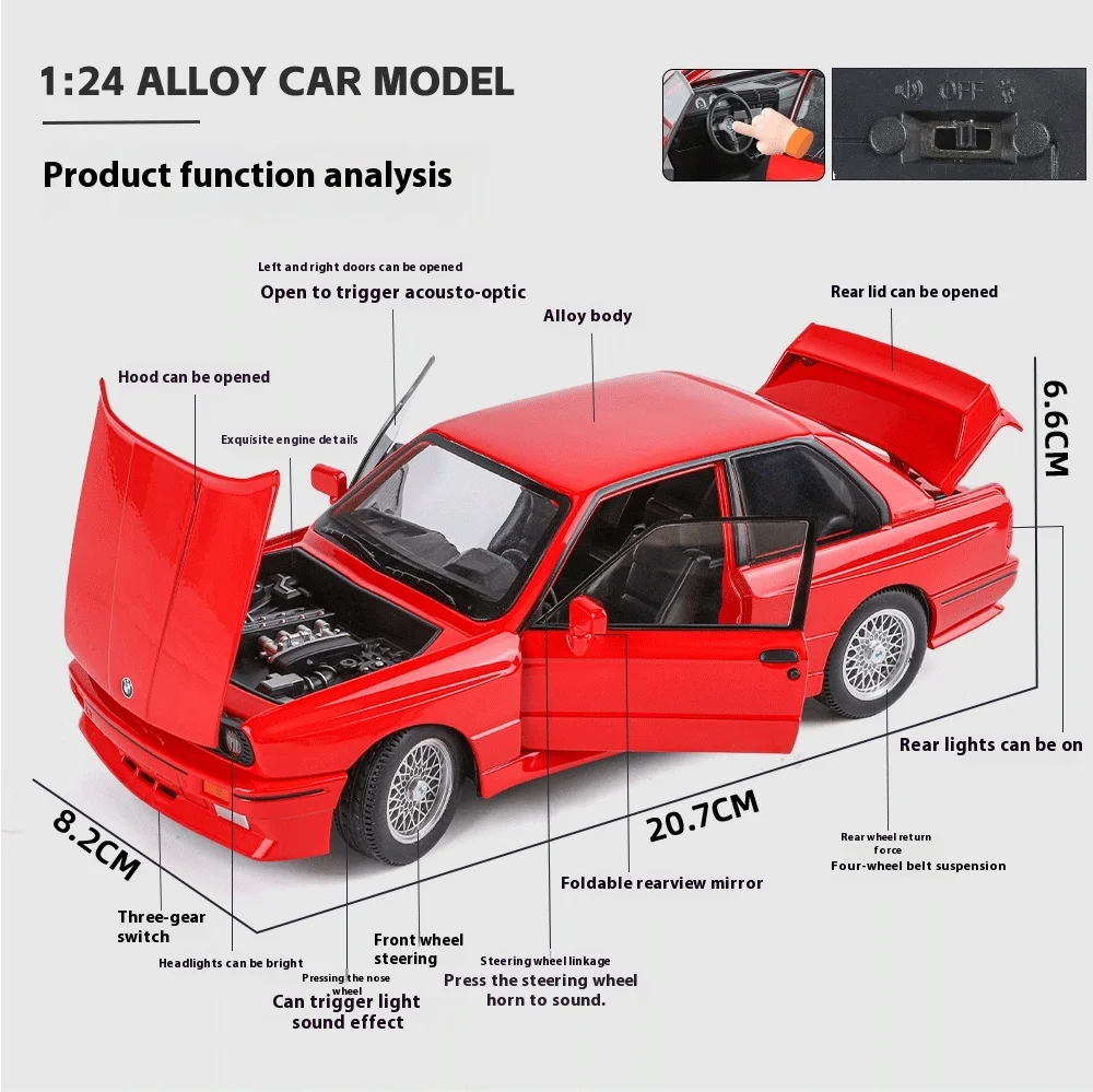1/24 BMW M3 1988 Street Car Diecast Alloy Metal Model Car Collection Hobbies Decorative Ornament Gift Box For Boyfriend Present