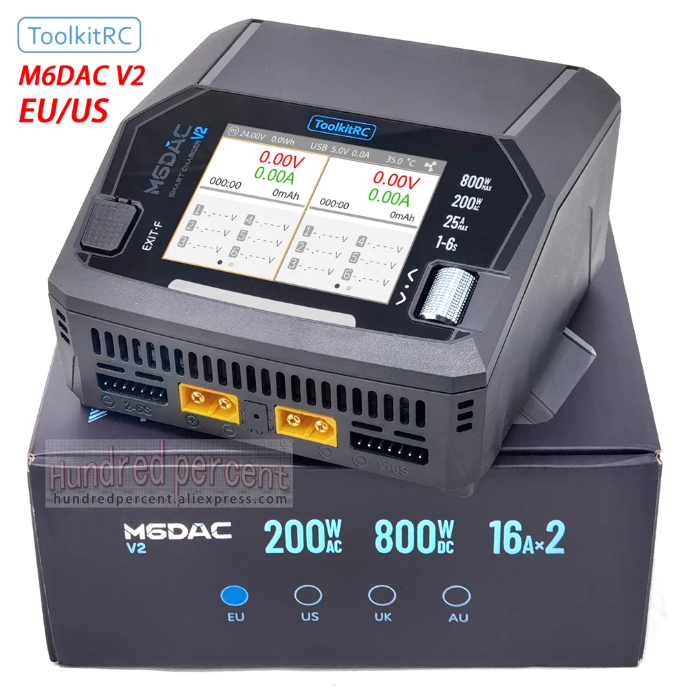 ToolkitRC M6DAC V2 Charger 1-6S Intelligent Control 2-Channel 2CH AC/DC BAT Model Toy Car Lithium BBattery Fast Charging Device