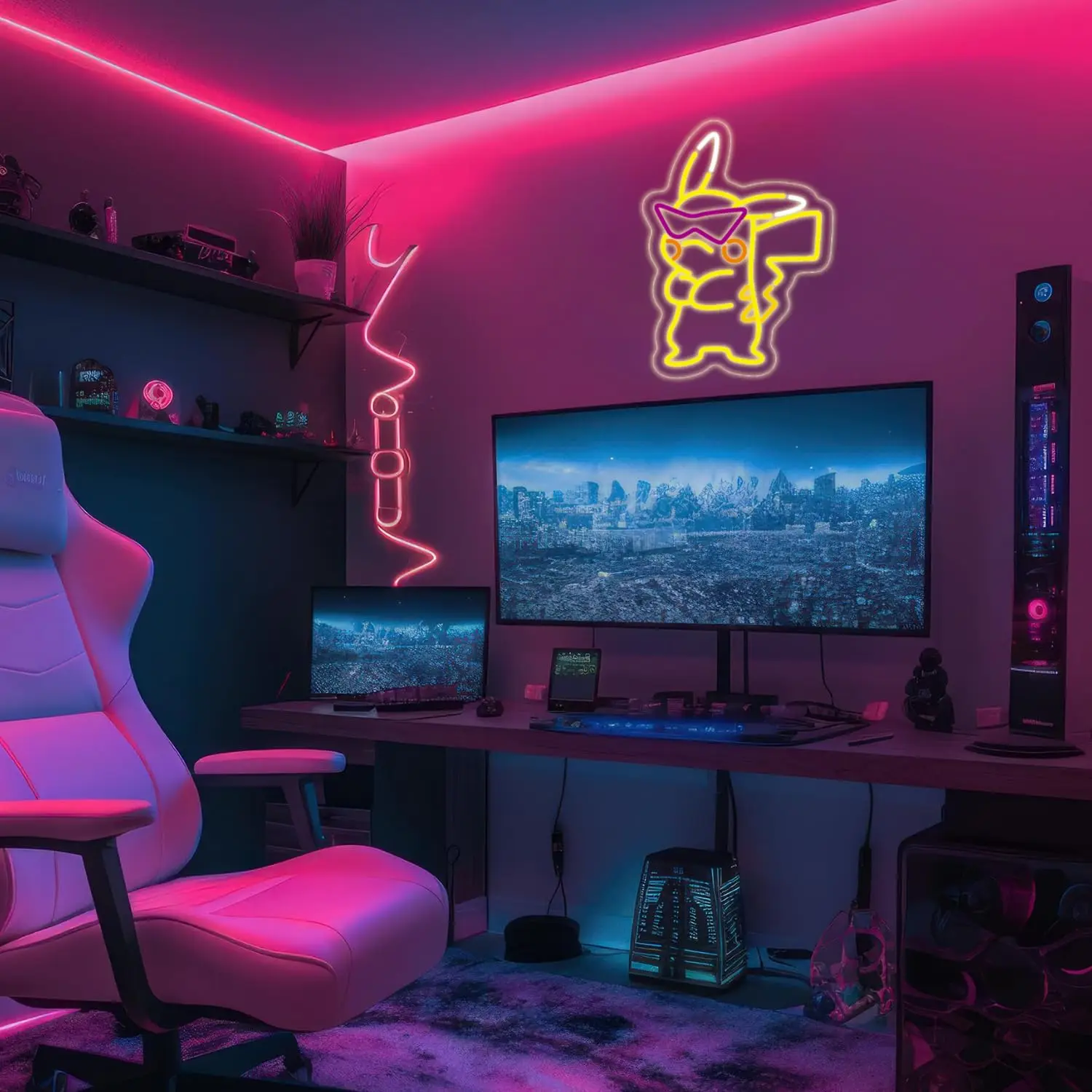 Cool Pikachu Neon Light Sign for Wall Decor USB Dimmable LED Neon Sign for Gaming Setup Boy Birthday Teen Room Anime Gifts