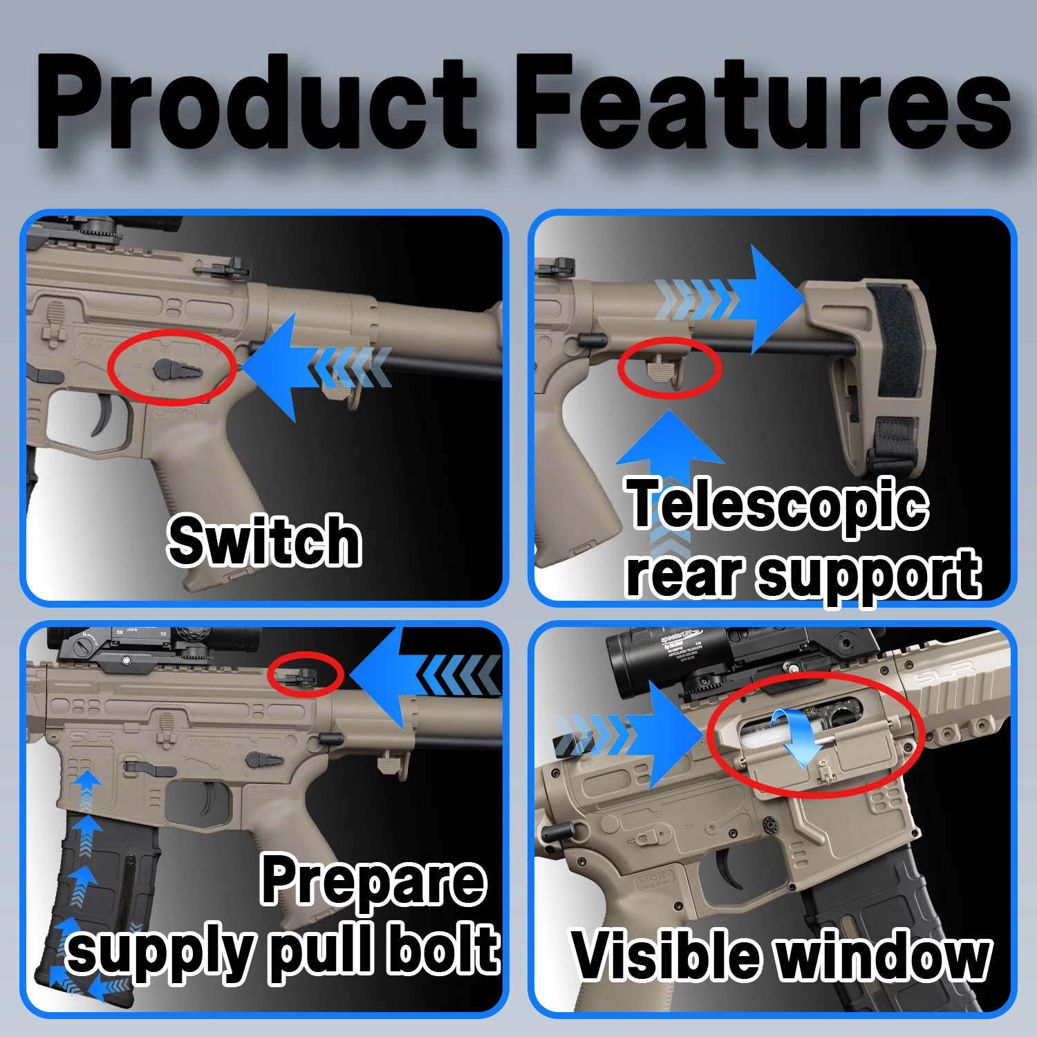 Nylon SLR Electric Gel Ball Blasting Toy Gun, Automatic Splash Ball Launcher, Suitable for Outdoor Shooting Games [No Ammo]