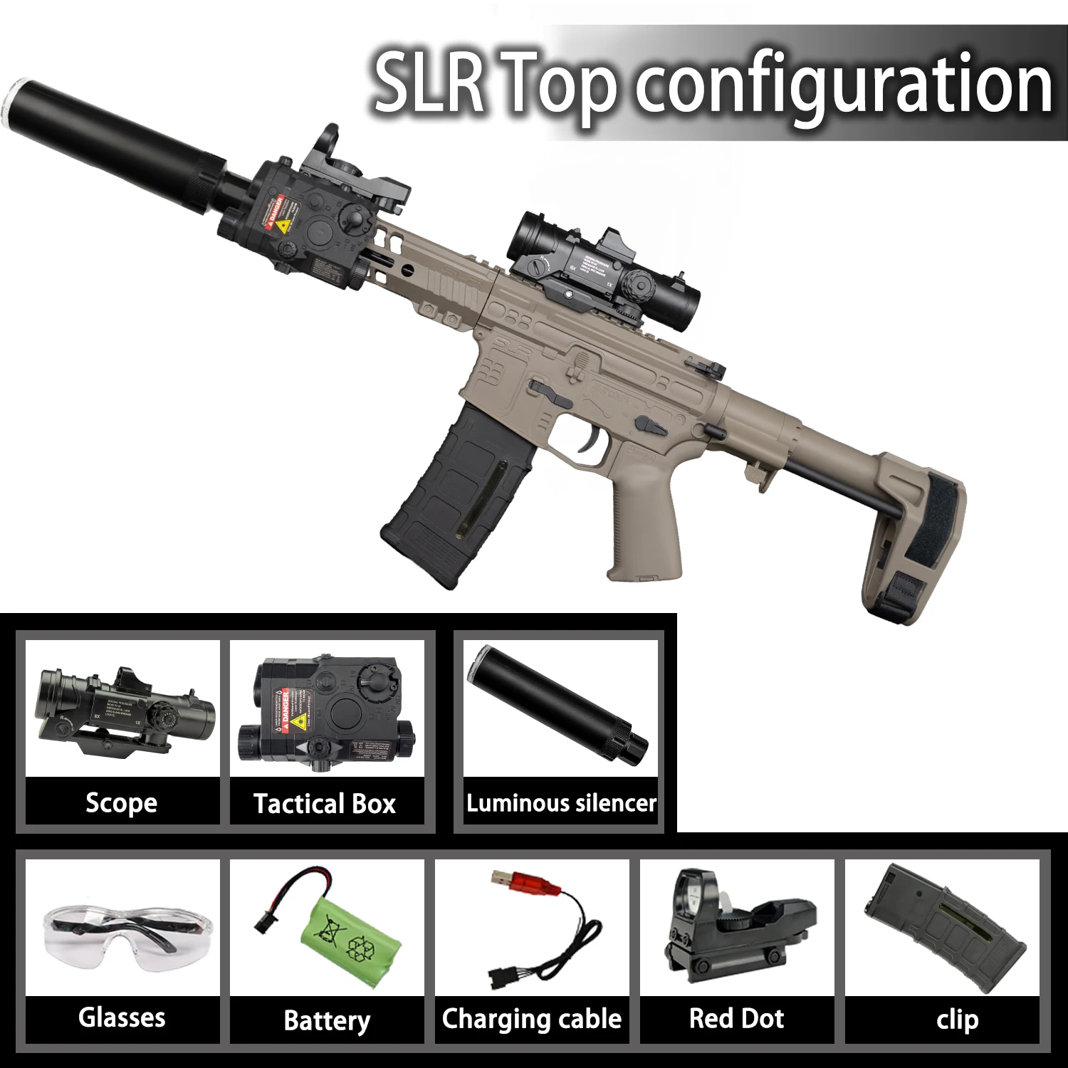 Nylon SLR Electric Gel Ball Blasting Toy Gun, Automatic Splash Ball Launcher, Suitable for Outdoor Shooting Games [No Ammo]