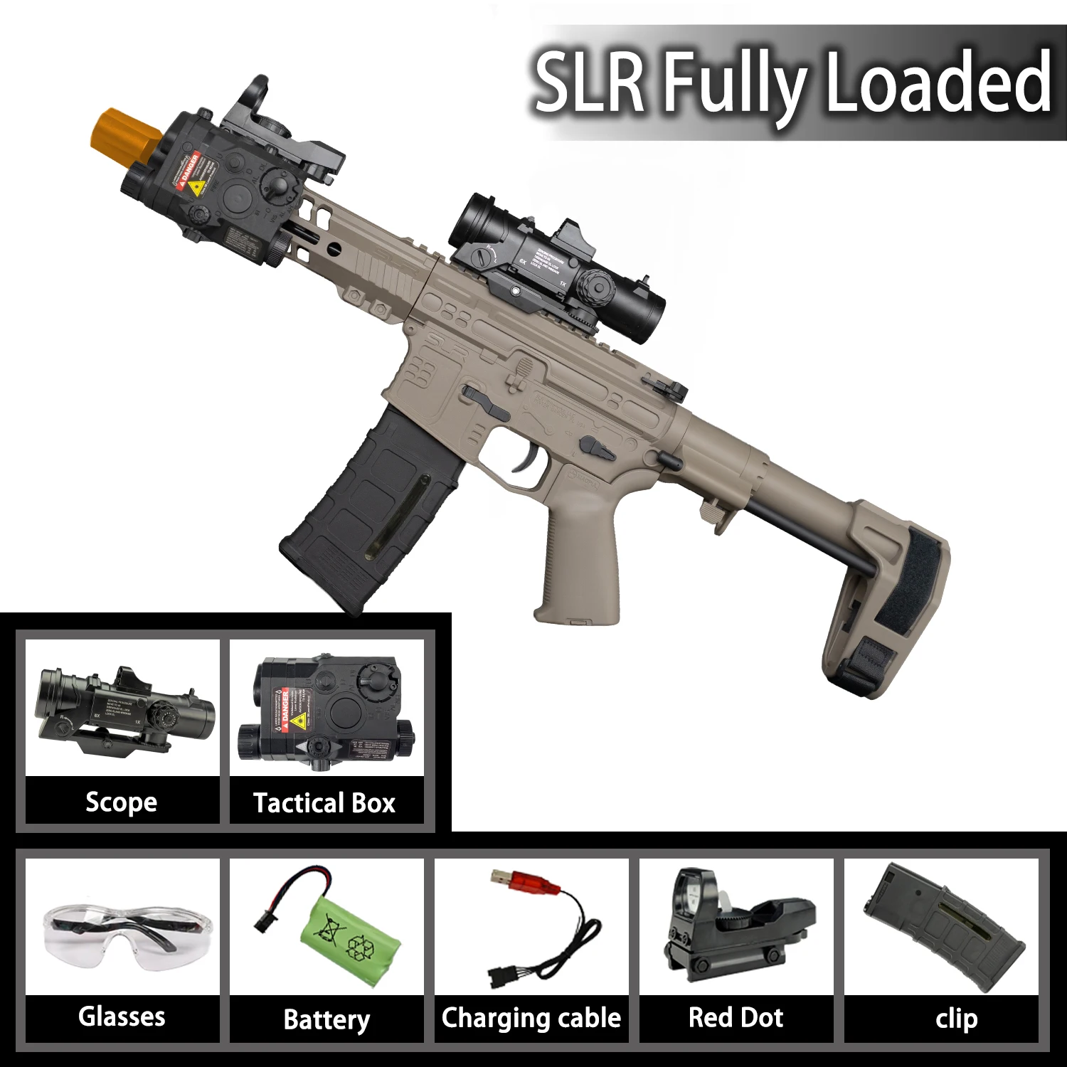 Nylon SLR Electric Gel Ball Blasting Toy Gun, Automatic Splash Ball Launcher, Suitable for Outdoor Shooting Games [No Ammo]