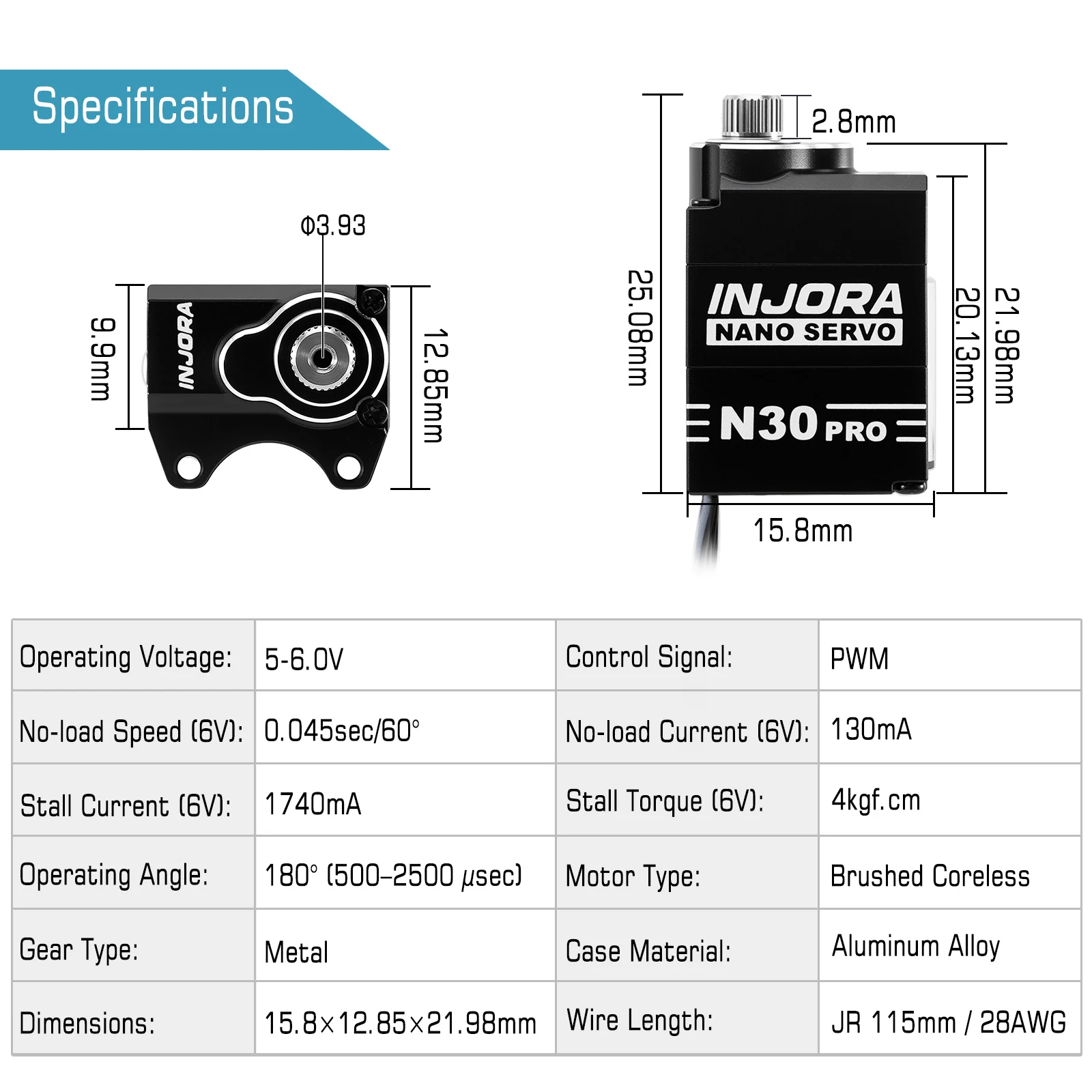 INJORA High Torque N30 PRO NANO Servo with Servo Saver for 1/30 Axial SCX30 (JR/ZH1.5)