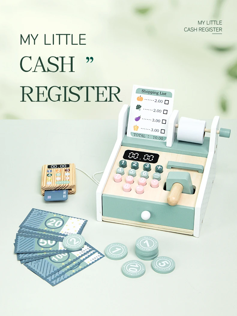 Kids Wooden Simulation Supermarket Checkout Counter Toy Cash Register Kids Role-Play Toys Kitchen Toys Girls Pretend Play