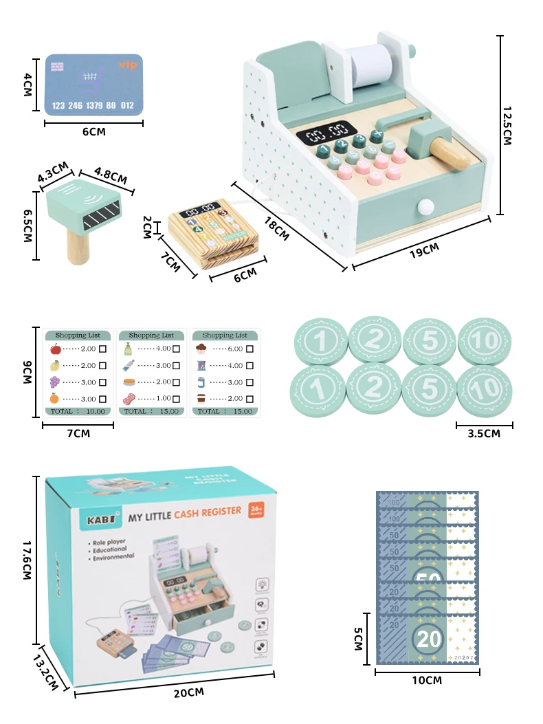 Kids Wooden Simulation Supermarket Checkout Counter Toy Cash Register Kids Role-Play Toys Kitchen Toys Girls Pretend Play