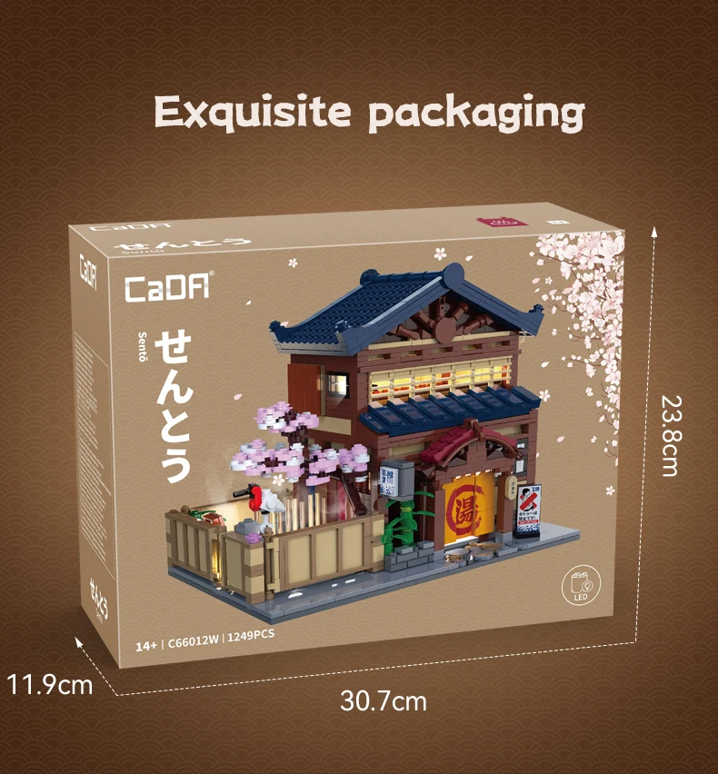 Cada Japanese Sushi HouseBricks Shop LED Japanese Steamed Bun House Building Blocks Summer Cafe Cada Toy Street View Series Set