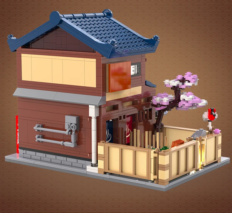 Cada Japanese Sushi HouseBricks Shop LED Japanese Steamed Bun House Building Blocks Summer Cafe Cada Toy Street View Series Set