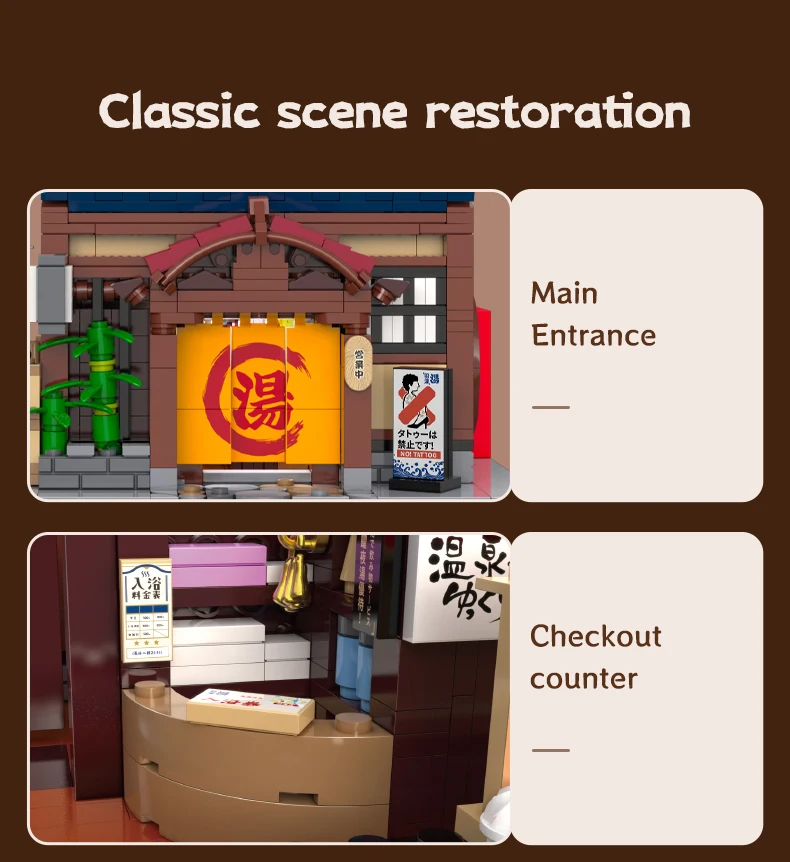 Cada Japanese Sushi HouseBricks Shop LED Japanese Steamed Bun House Building Blocks Summer Cafe Cada Toy Street View Series Set
