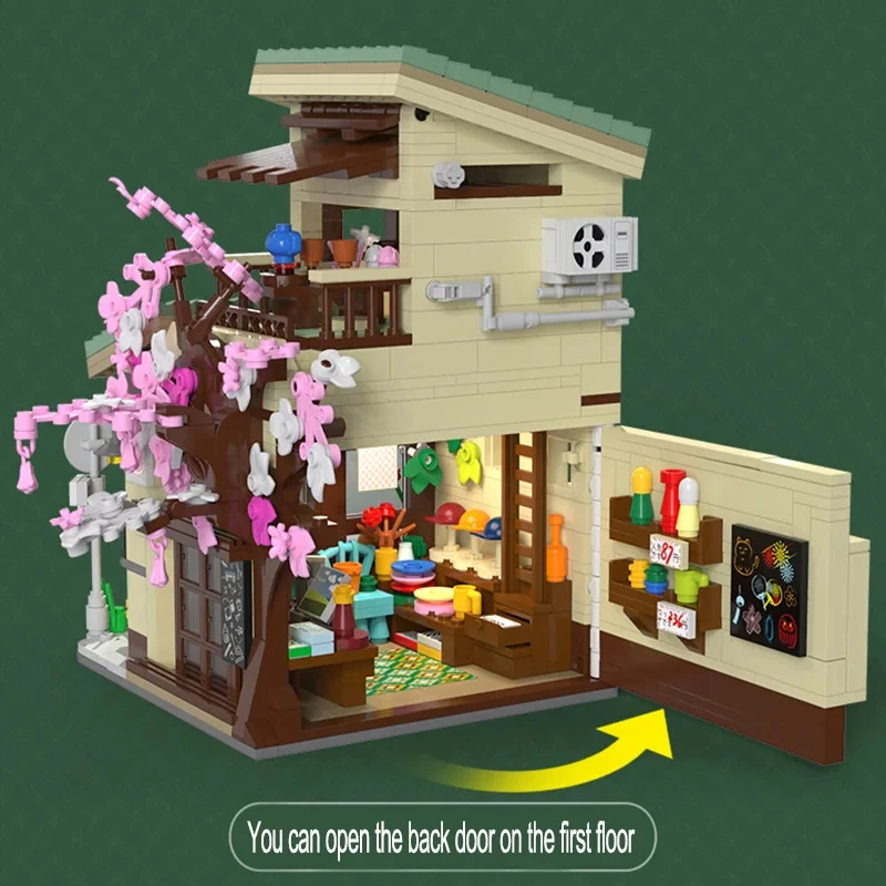 Cada Japanese Sushi HouseBricks Shop LED Japanese Steamed Bun House Building Blocks Summer Cafe Cada Toy Street View Series Set