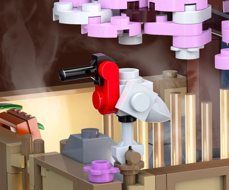 Cada Japanese Sushi HouseBricks Shop LED Japanese Steamed Bun House Building Blocks Summer Cafe Cada Toy Street View Series Set