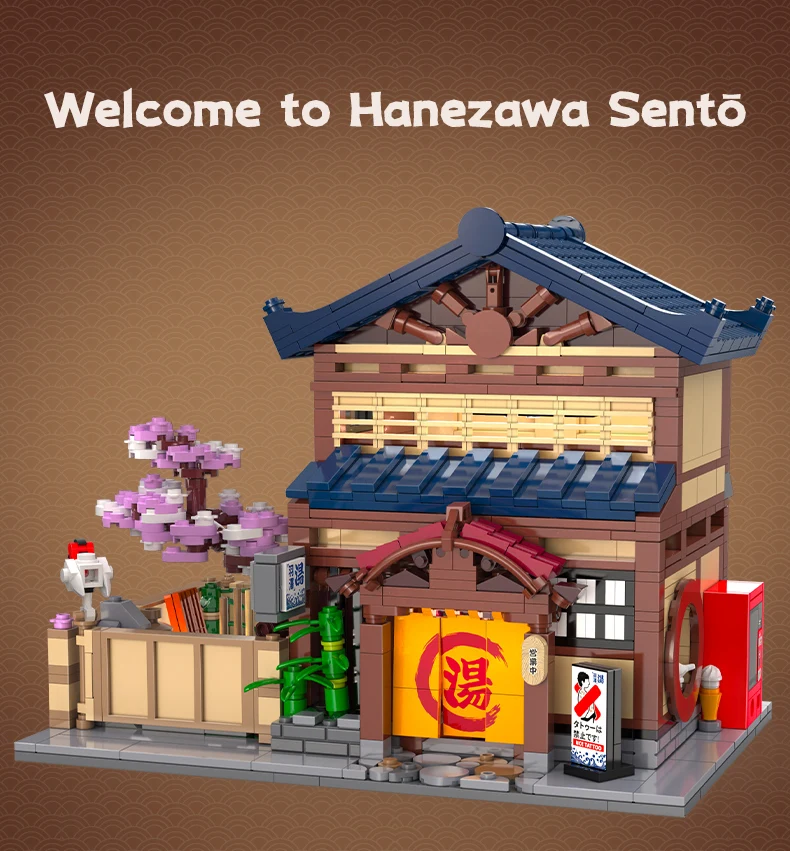 Cada Japanese Sushi HouseBricks Shop LED Japanese Steamed Bun House Building Blocks Summer Cafe Cada Toy Street View Series Set