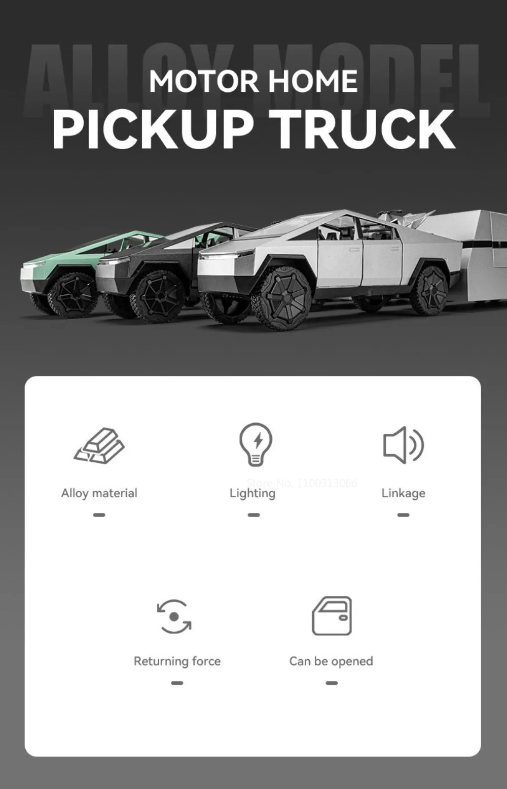 1:32 Pickup Model Car Toys Simulation Metal Diecast Truck Trailer RV Limousine Sound Light Collection Toy for Boys Gifts