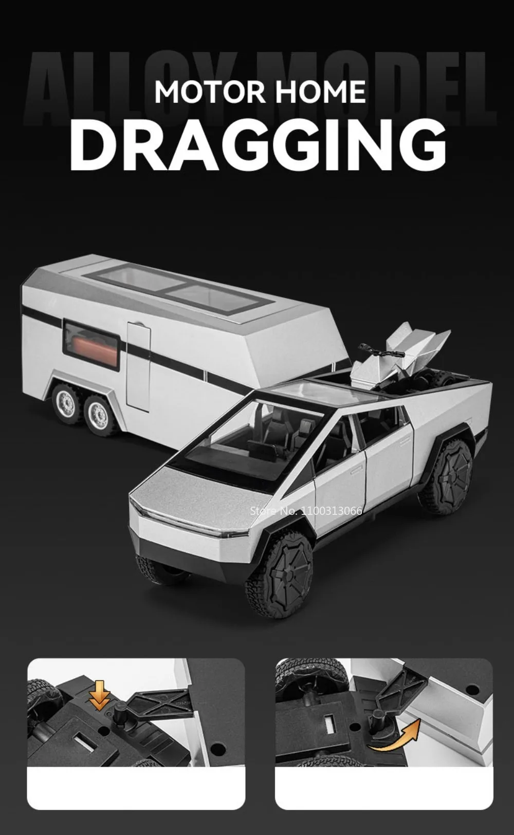 1:32 Pickup Model Car Toys Simulation Metal Diecast Truck Trailer RV Limousine Sound Light Collection Toy for Boys Gifts