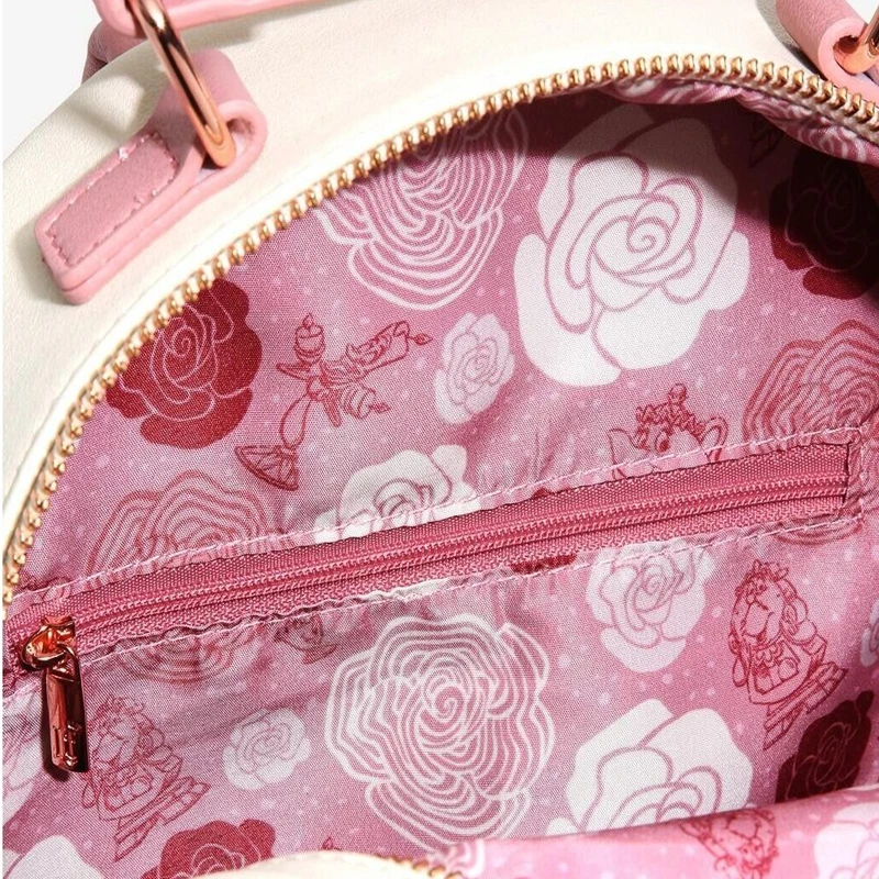 Beauty & Beast Princess Belle Flowers White Pink Wallet Mini Backpack