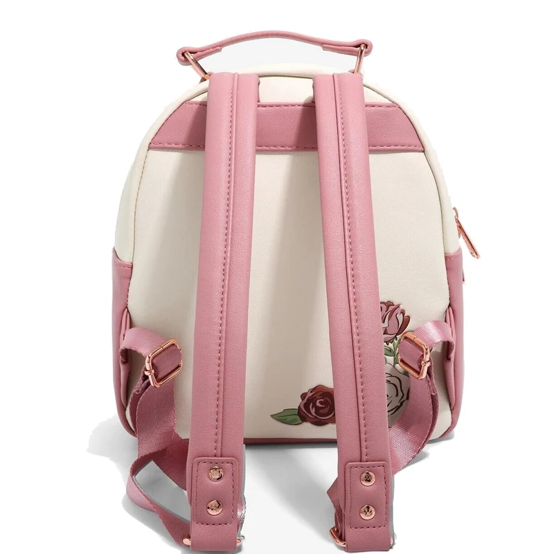 Beauty & Beast Princess Belle Flowers White Pink Wallet Mini Backpack