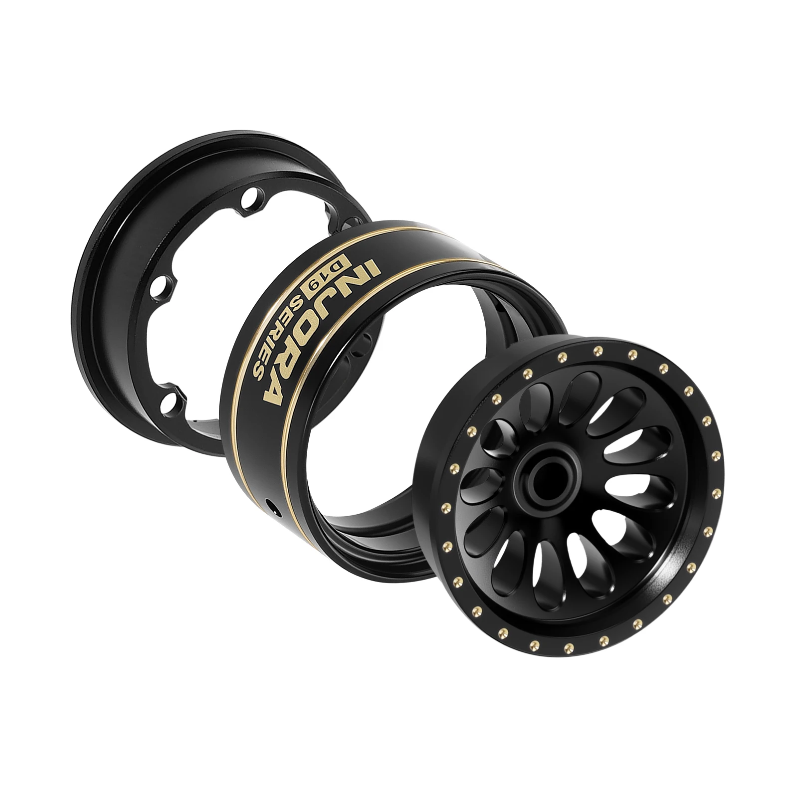 INJORA 0.7" D19 Ripple Black Coating Brass Beadlock Wheels for 1/30 Axial SCX30 (W7005)