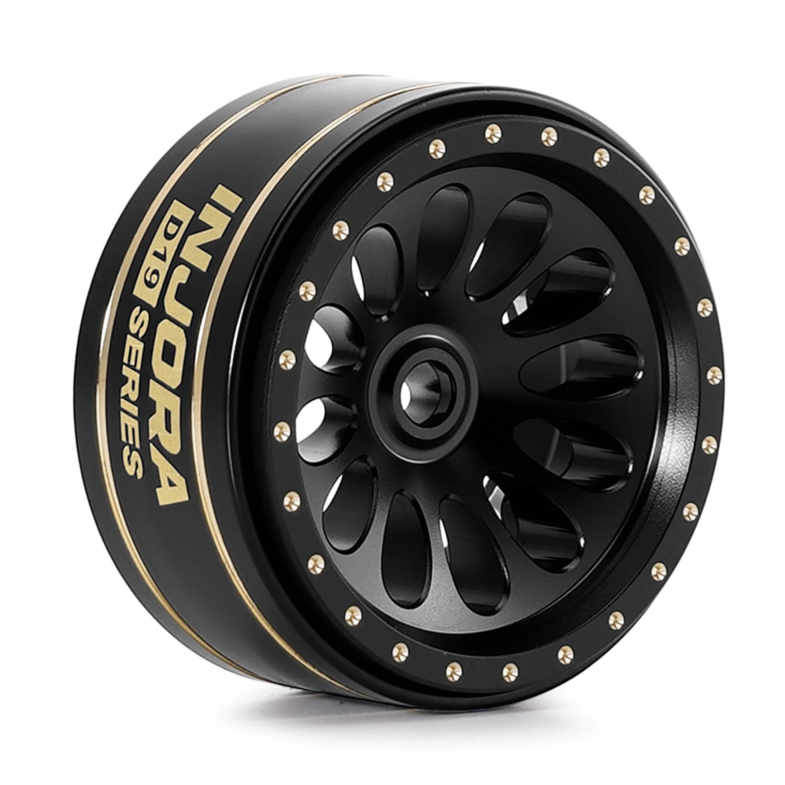 INJORA 0.7" D19 Ripple Black Coating Brass Beadlock Wheels for 1/30 Axial SCX30 (W7005)