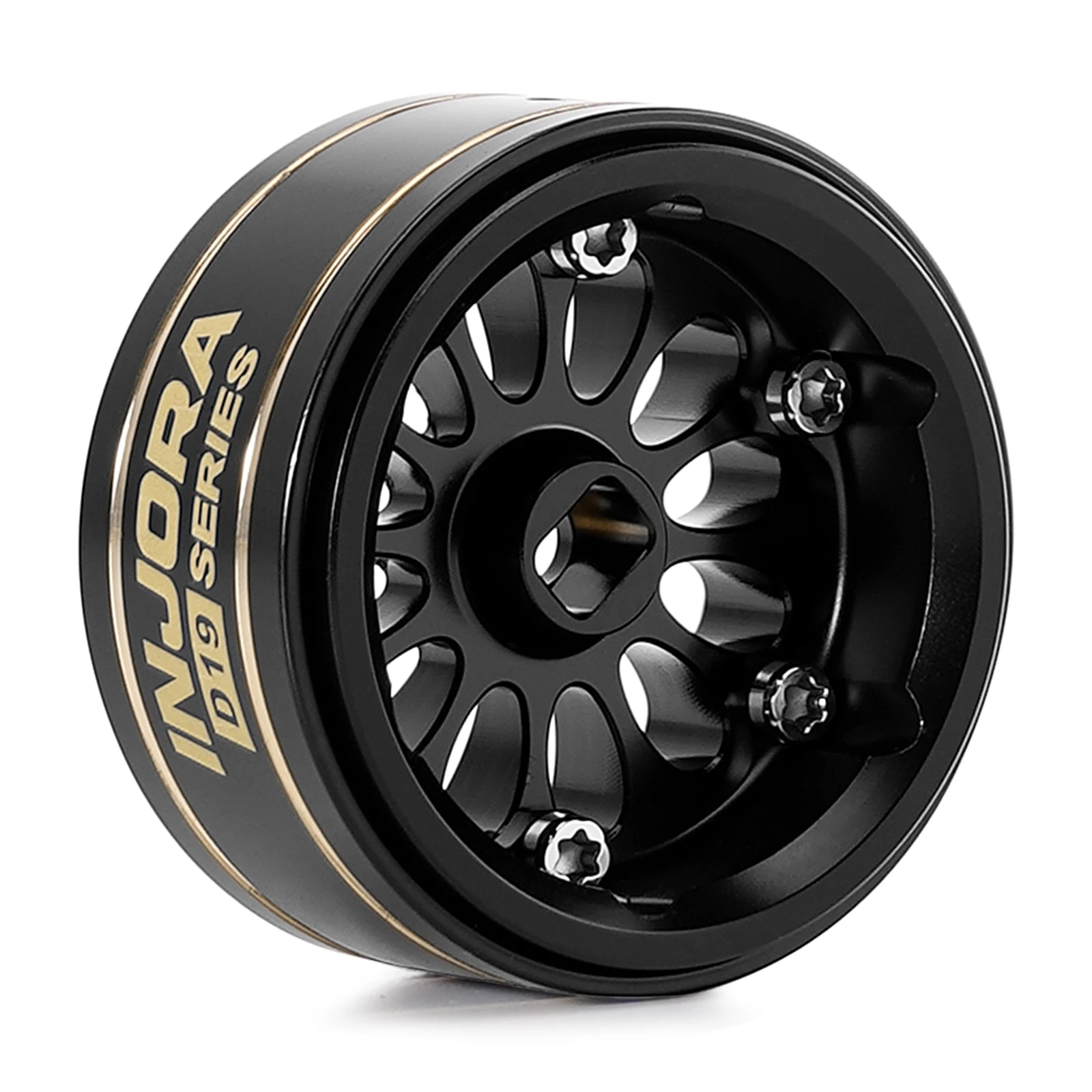 INJORA 0.7" D19 Ripple Black Coating Brass Beadlock Wheels for 1/30 Axial SCX30 (W7005)