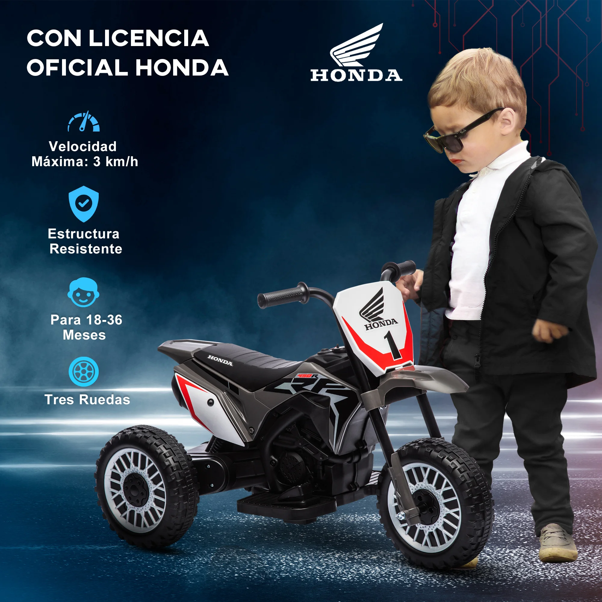 Homcom Children's Electric Motorcycle with Licensed Honda Crf450Rl 71X40.5X43.5Cm Gray
