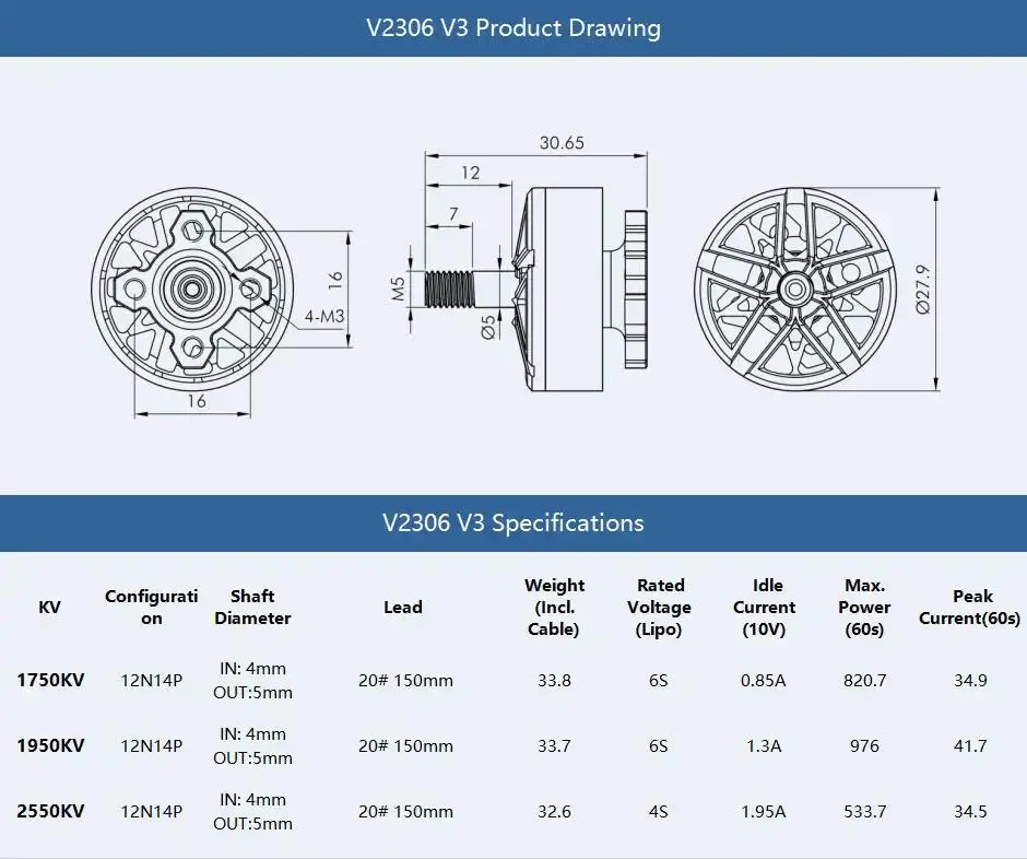 T-Hobby Velox V2207 /V2306 V3 1500kv 8S / 1750KV 1950KV 5-6S / 2550KV 4S Brushless Motor For FPV Drone Quadcopter Freestyle RC