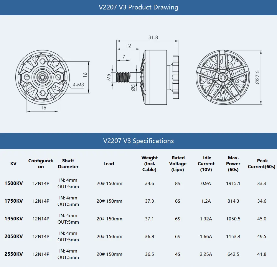 T-Hobby Velox V2207 /V2306 V3 1500kv 8S / 1750KV 1950KV 5-6S / 2550KV 4S Brushless Motor For FPV Drone Quadcopter Freestyle RC