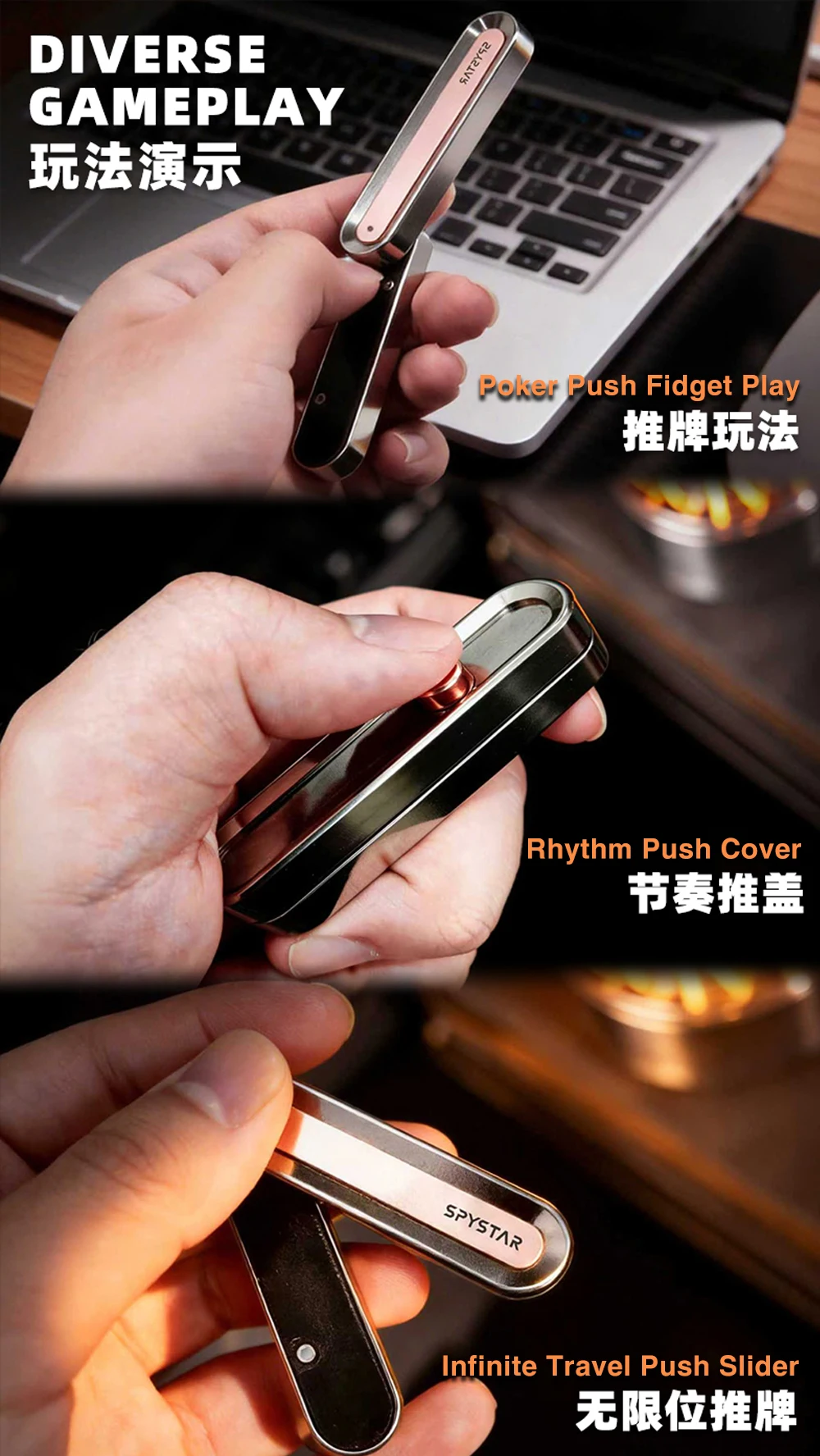 EDC Fidget Toys Magnetic Push Slider Crisp Sound Mechanical Ratchet Fidget Spinner ADHD Anxiety Stress Relief Toy ADHD Desk Toy