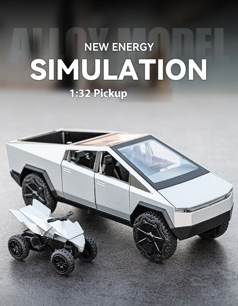 Cyber Truck Pickup Trailer RV Metal Alloy Toy Car Model Die-Casting Off-Road Vehicle Men's Gift Collection Truck Ornaments