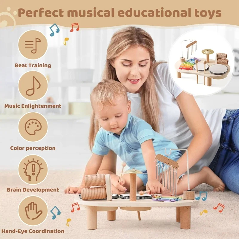 1A-Educational Toys Wooden Aeolian Bells Montessori Children's Musical Toys Xylophone Newborn Birthday Gifts Music Table Toys