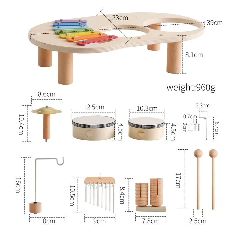 1A-Educational Toys Wooden Aeolian Bells Montessori Children's Musical Toys Xylophone Newborn Birthday Gifts Music Table Toys