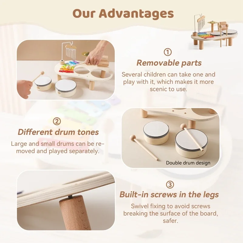 1A-Educational Toys Wooden Aeolian Bells Montessori Children's Musical Toys Xylophone Newborn Birthday Gifts Music Table Toys