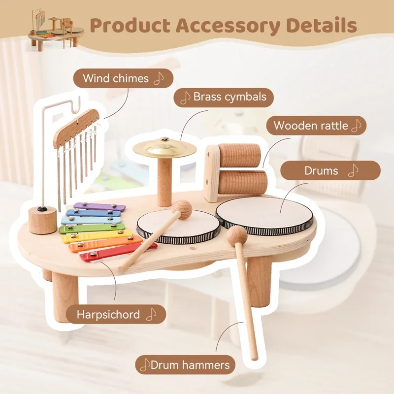 1A-Educational Toys Wooden Aeolian Bells Montessori Children's Musical Toys Xylophone Newborn Birthday Gifts Music Table Toys
