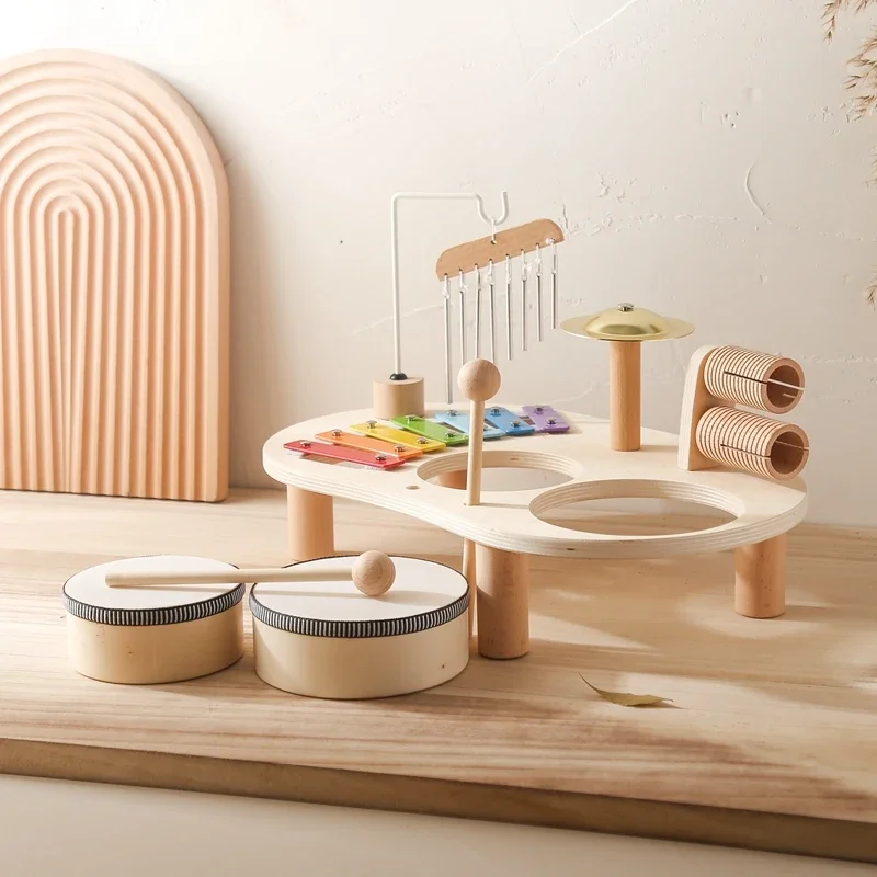1A-Educational Toys Wooden Aeolian Bells Montessori Children's Musical Toys Xylophone Newborn Birthday Gifts Music Table Toys