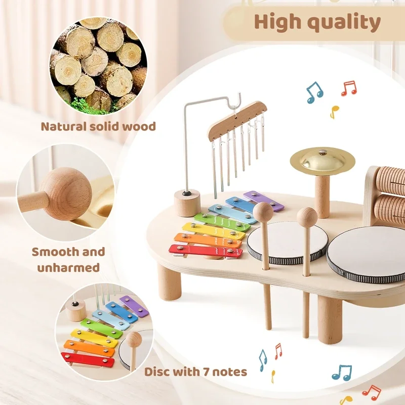 1A-Educational Toys Wooden Aeolian Bells Montessori Children's Musical Toys Xylophone Newborn Birthday Gifts Music Table Toys
