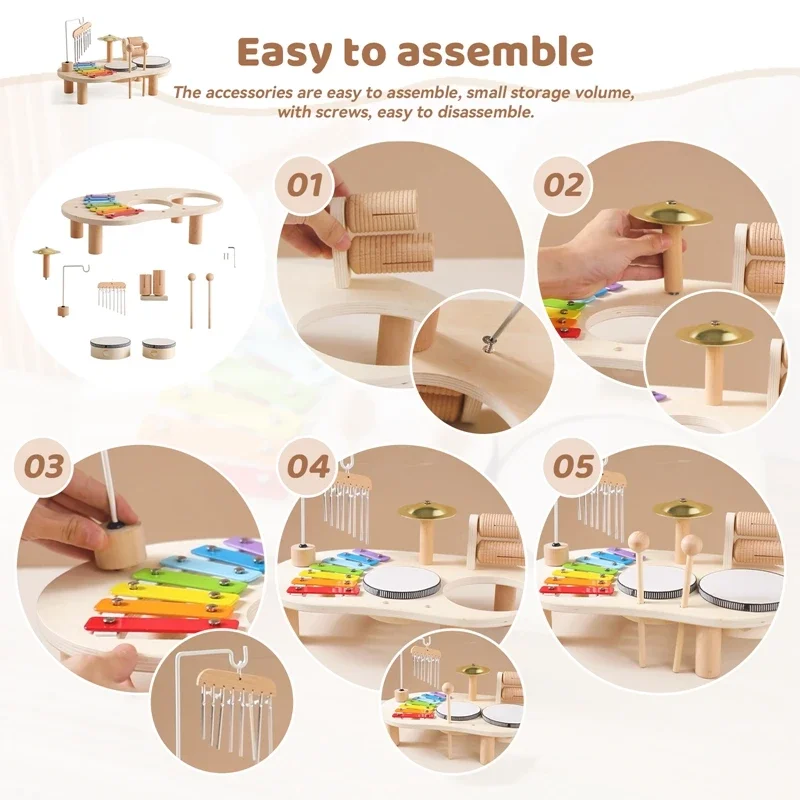 1A-Educational Toys Wooden Aeolian Bells Montessori Children's Musical Toys Xylophone Newborn Birthday Gifts Music Table Toys