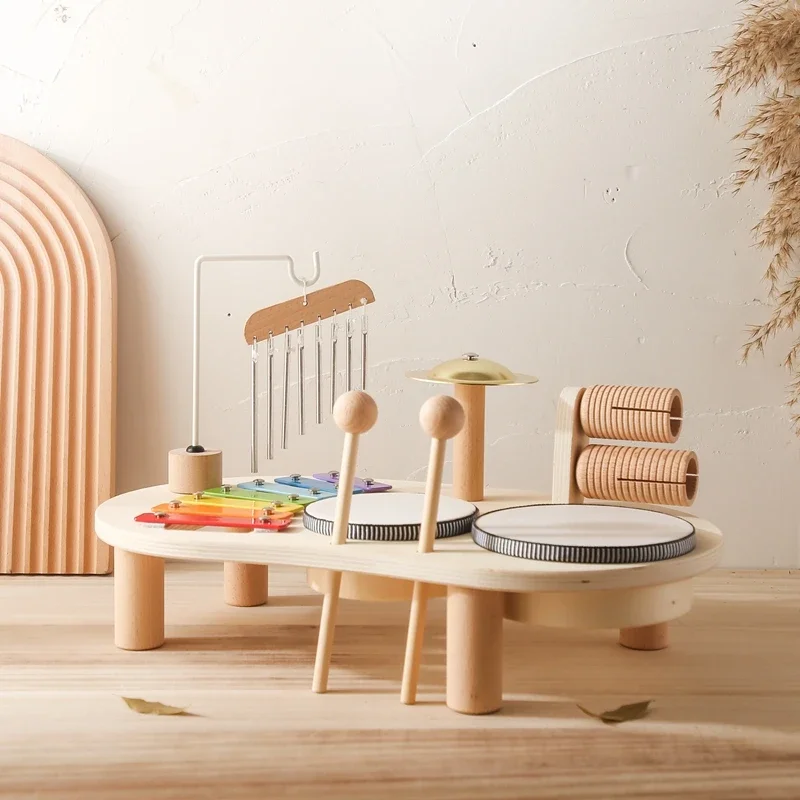 1A-Educational Toys Wooden Aeolian Bells Montessori Children's Musical Toys Xylophone Newborn Birthday Gifts Music Table Toys