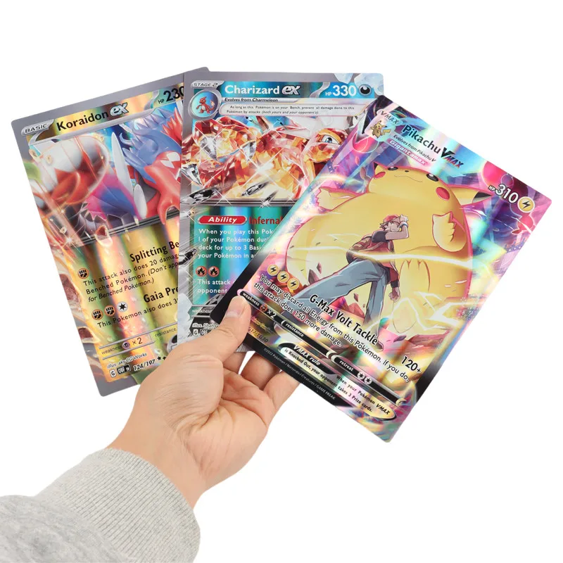 30Pcs Oversized Pokemon Cards Jumbo Letters Cards MEGA Vmax Vstar GX Arceus Pikachu Charizard Super Shiny Rare Card Birthday Gif