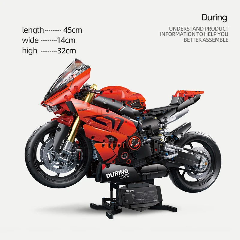 V4s Motorcycle Building Blocks Set, Super Racing Model with Display Stand, STEM Toys for Adults & Toys, Gifts for Boys and Girls