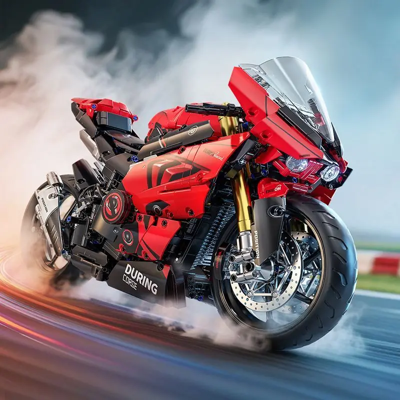 V4s Motorcycle Building Blocks Set, Super Racing Model with Display Stand, STEM Toys for Adults & Toys, Gifts for Boys and Girls