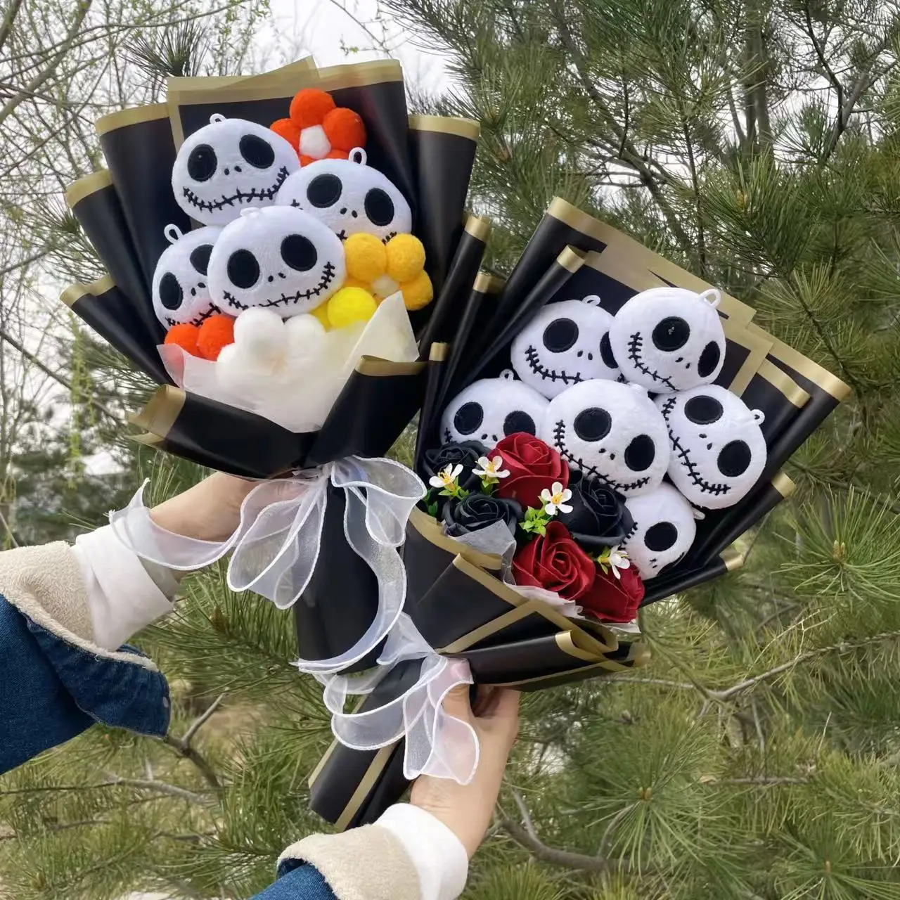 Halloween Plush Doll Toy With Flowers Bouquet Stuffed Animals Valentine Christmas Graduation Gift