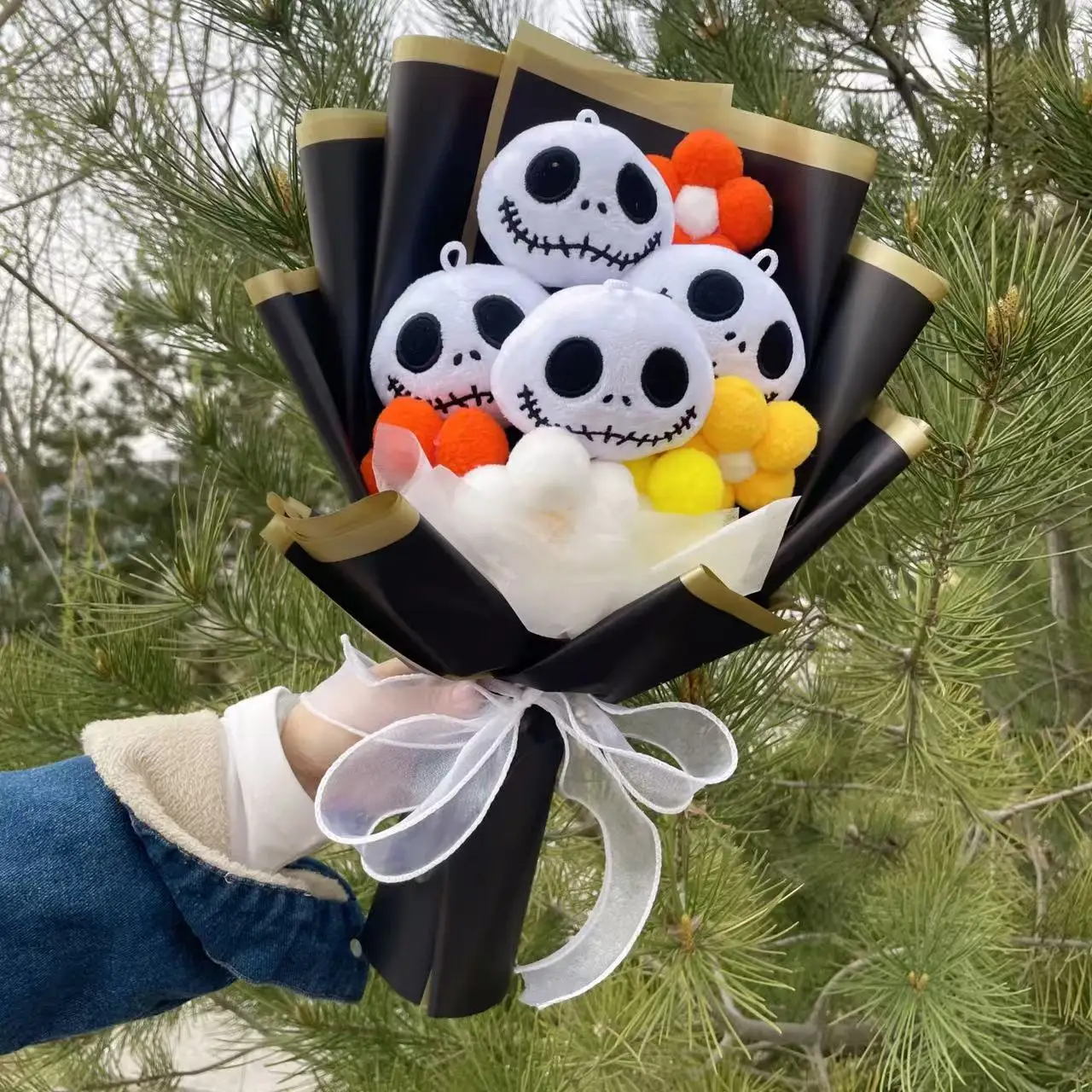 Halloween Plush Doll Toy With Flowers Bouquet Stuffed Animals Valentine Christmas Graduation Gift