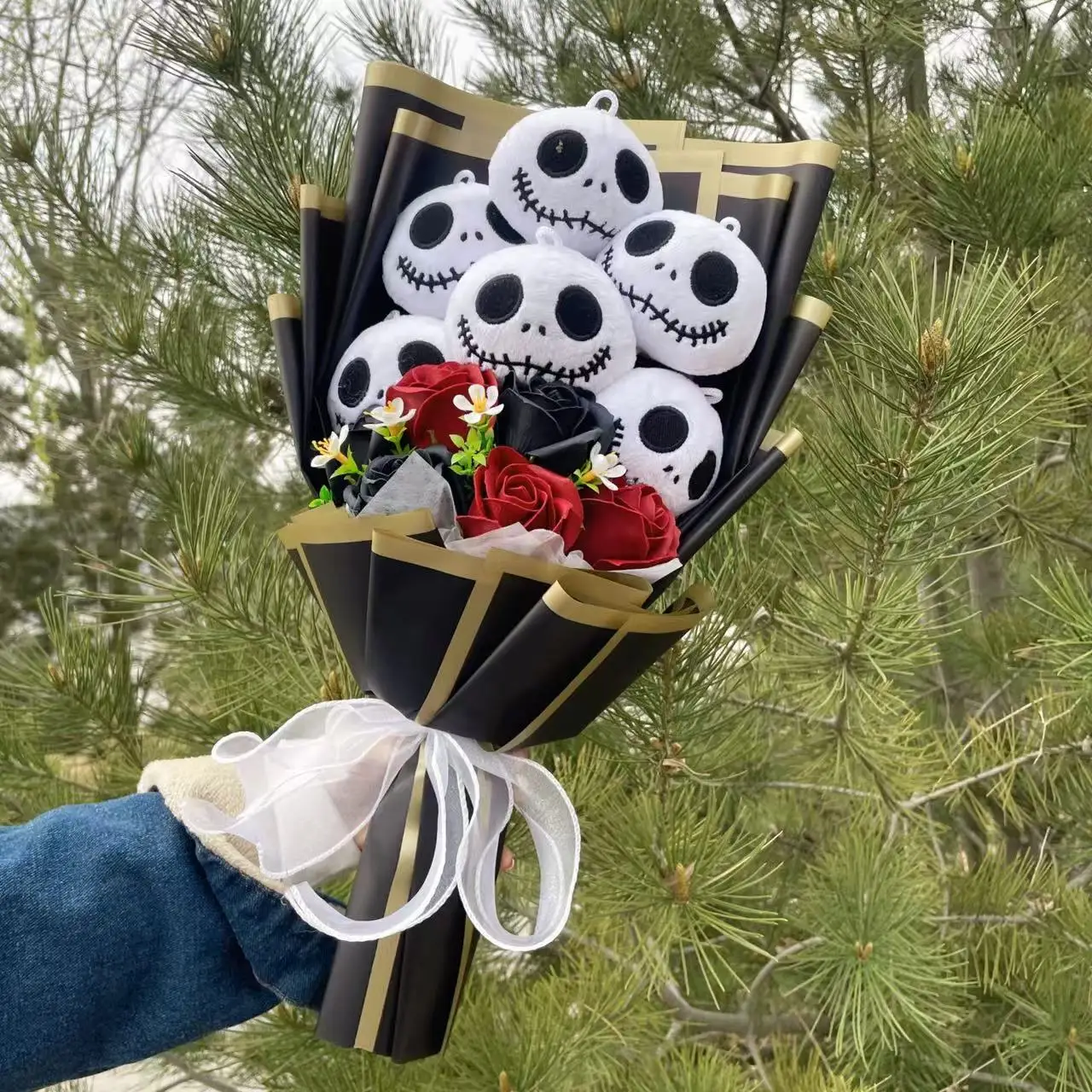 Halloween Plush Doll Toy With Flowers Bouquet Stuffed Animals Valentine Christmas Graduation Gift