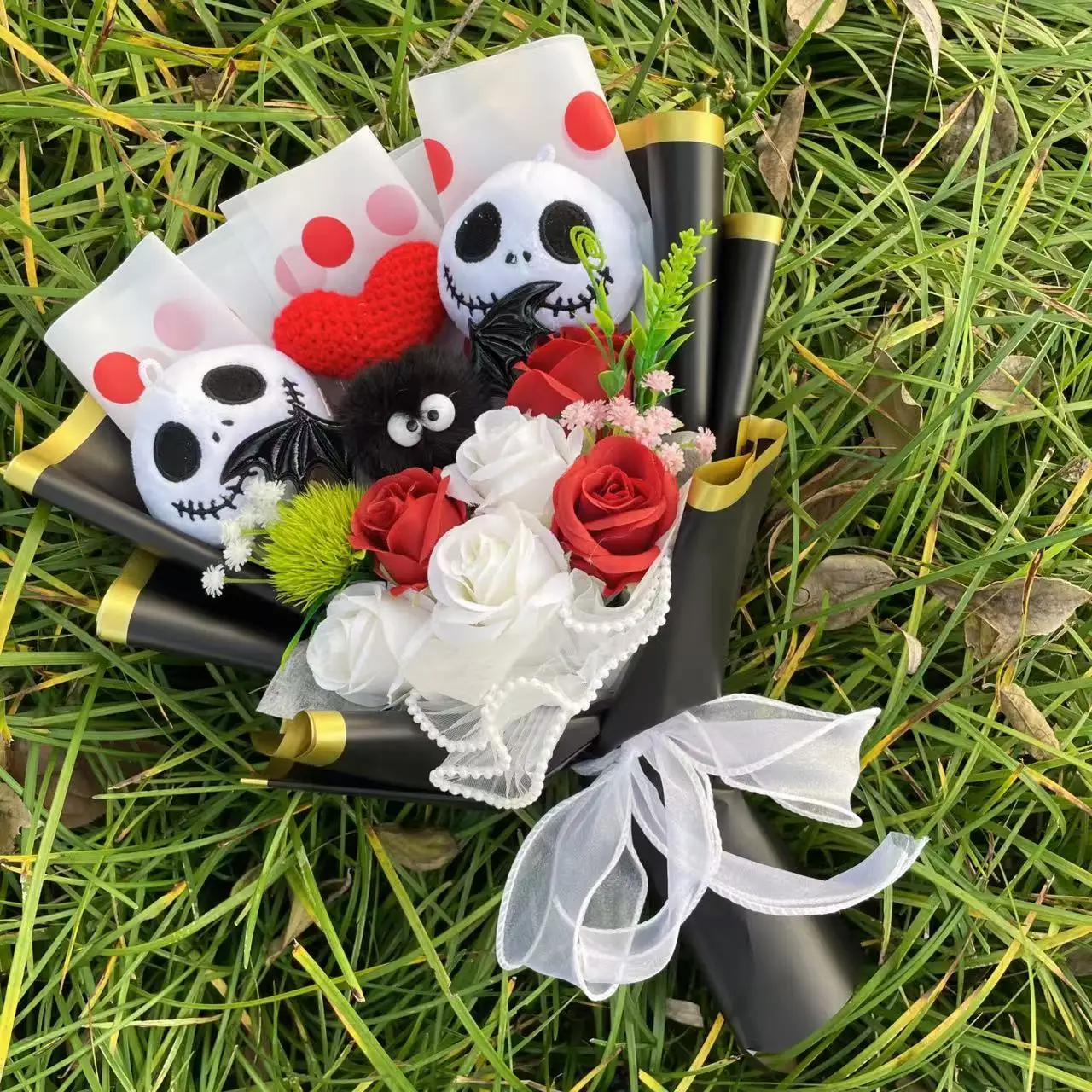 Halloween Plush Doll Toy With Flowers Bouquet Stuffed Animals Valentine Christmas Graduation Gift