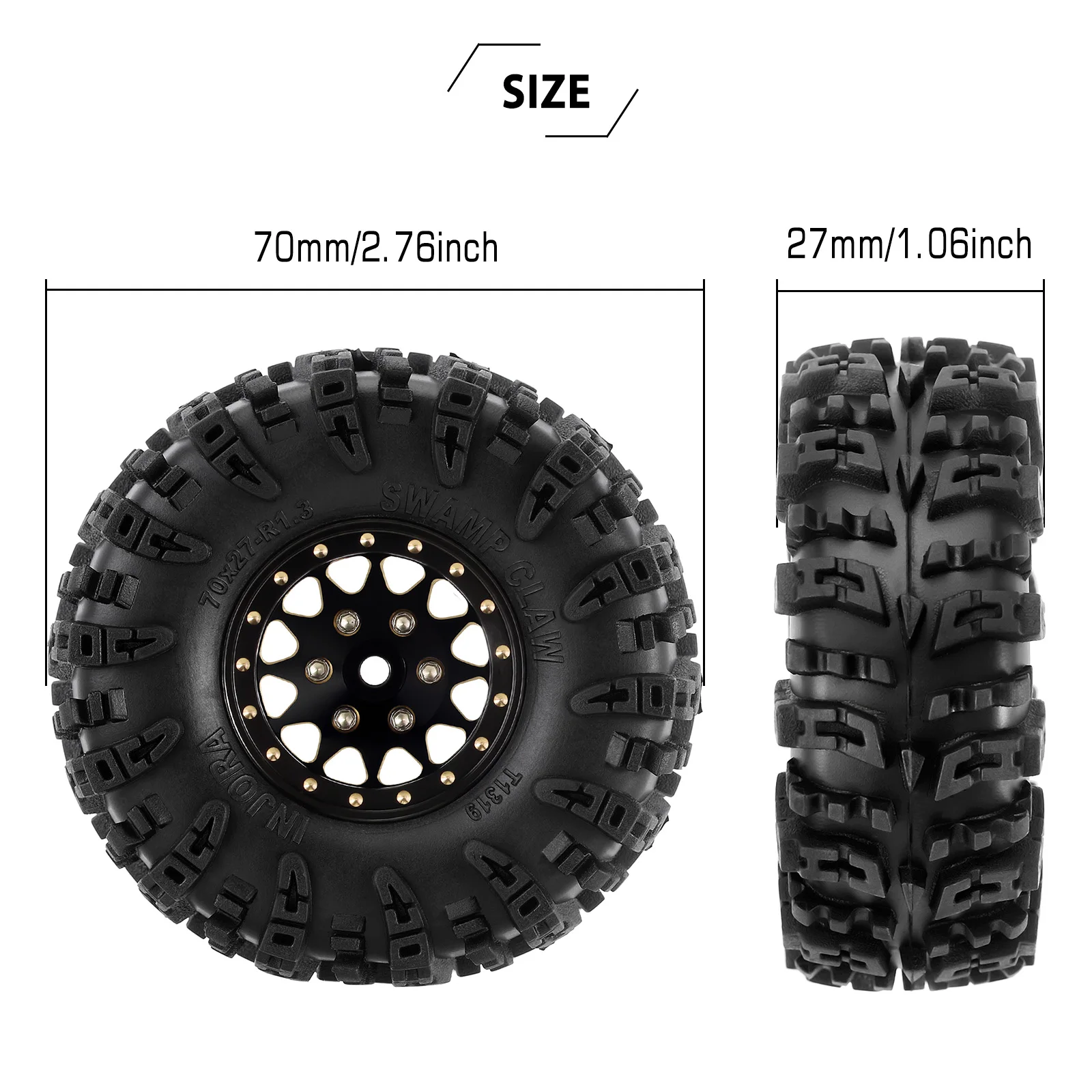 INJORA 87g Brass Swamp Claw 70*27mm S5 Mud Terrain 1.3" Wheel Tires Set for 1/18 1/24 RC Crawler Car