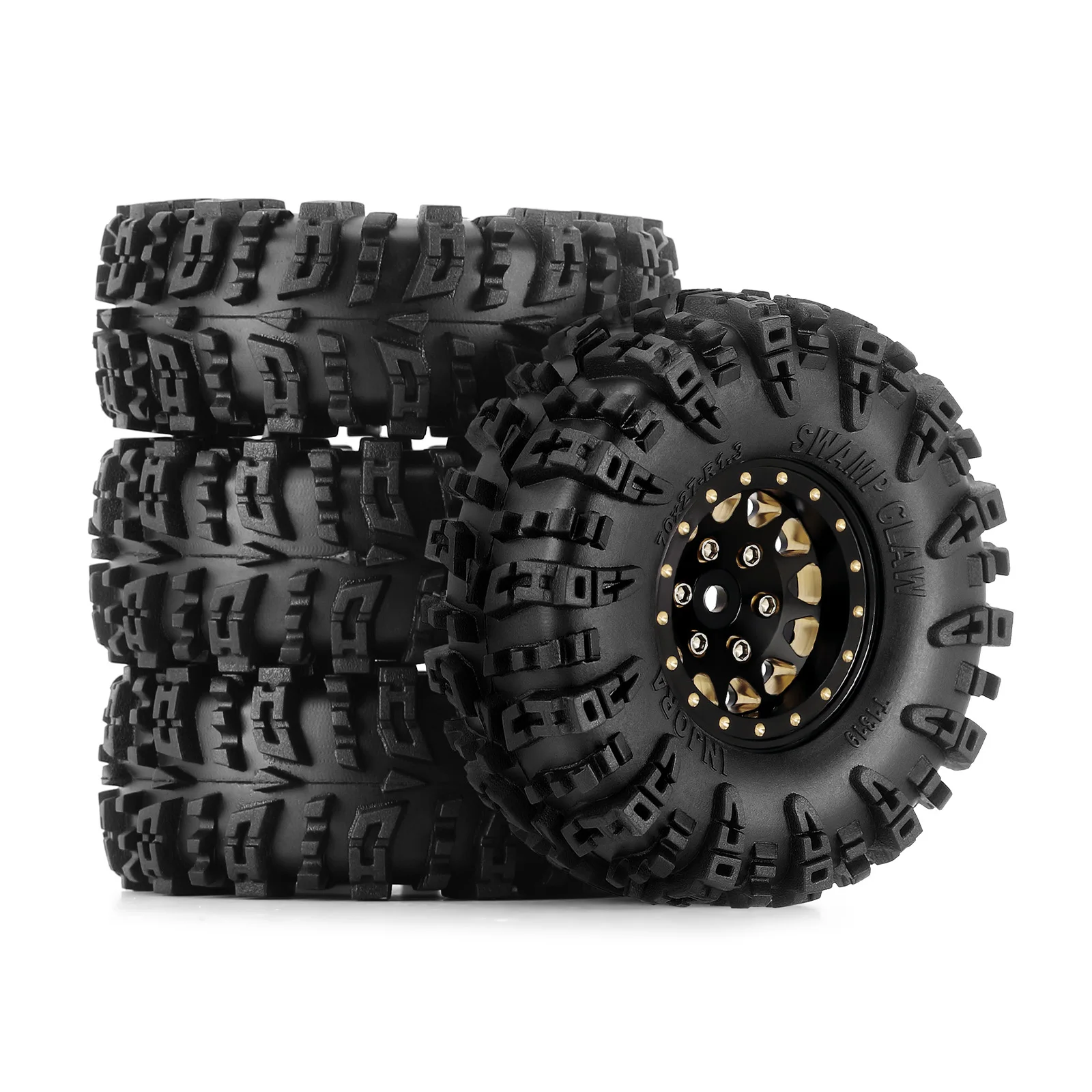 INJORA 87g Brass Swamp Claw 70*27mm S5 Mud Terrain 1.3" Wheel Tires Set for 1/18 1/24 RC Crawler Car